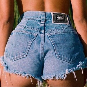 Versace distressed high waisted denim shorts